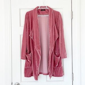 AMARYLLIS cardigan size S pink velvet open pockets drape jacket
